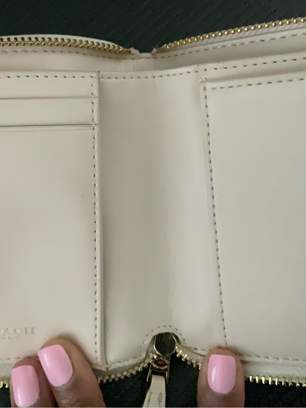Coach Beige Signature Canvas Zippy Wallet with Gold Logo Hardware - Picture 3 of 6